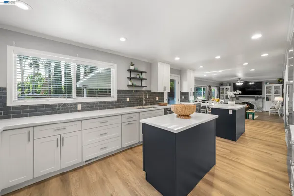 a kitchen with lots of counter top space