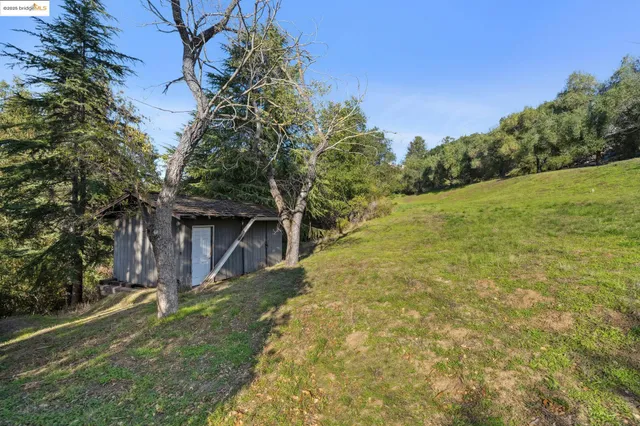a backyard of a house with lots of green space