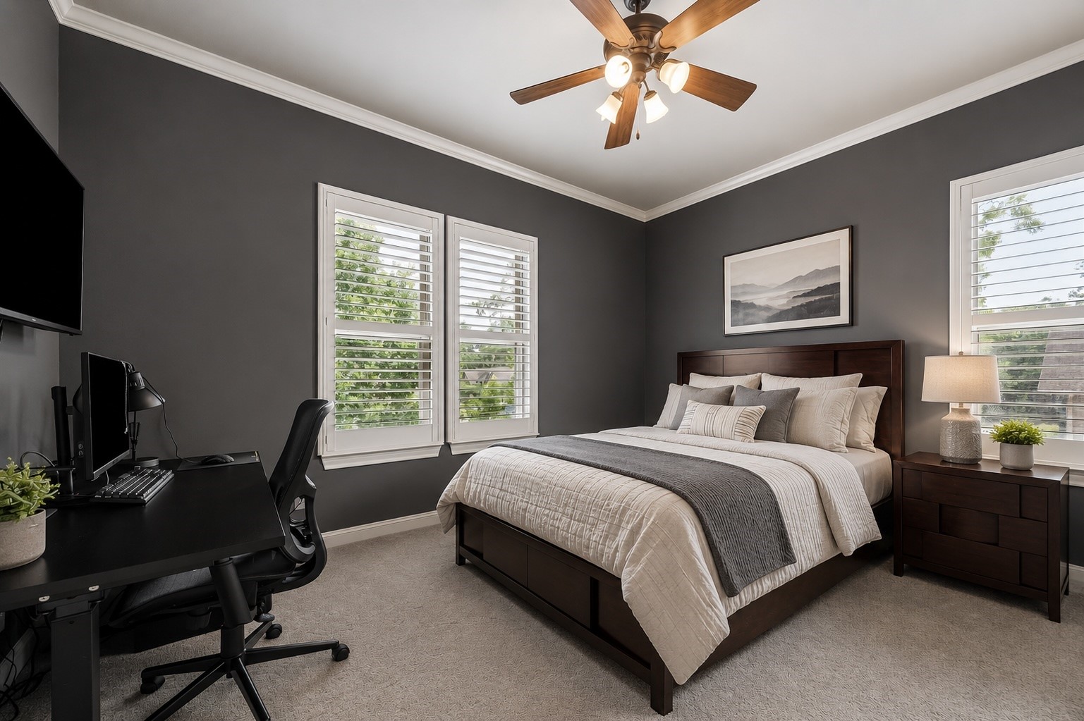 907 Queen Annes Road Houston, TX 77024 - Photo 16 of 31 Secondary bedroom tucked into a quiet corner of the home, offering privacy, natural light, and a comfortable layout for family or guests. This image has been virtually staged for illustrative purposes.