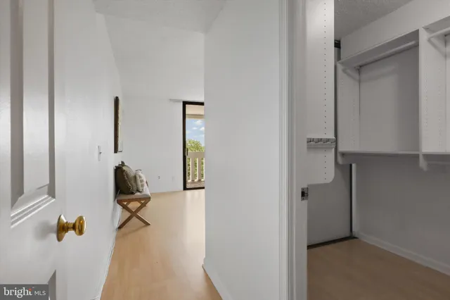 a view of walk in closet with empty racks