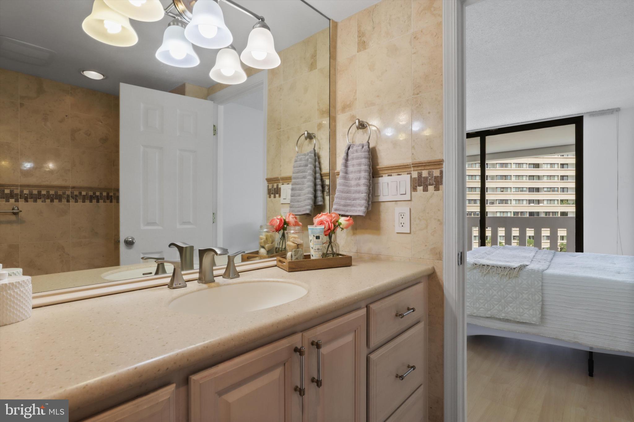 6101 Edsall Road, Unit 611 Alexandria, VA 22304 - Photo 31 of 39 a bathroom with a sink a large mirror and a bathtub