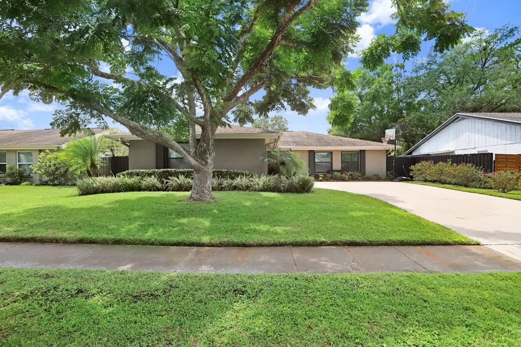 4412 Stonehenge Road Tampa, FL 33624 - Photo 3 of 33 a front view of a house with a garden and trees