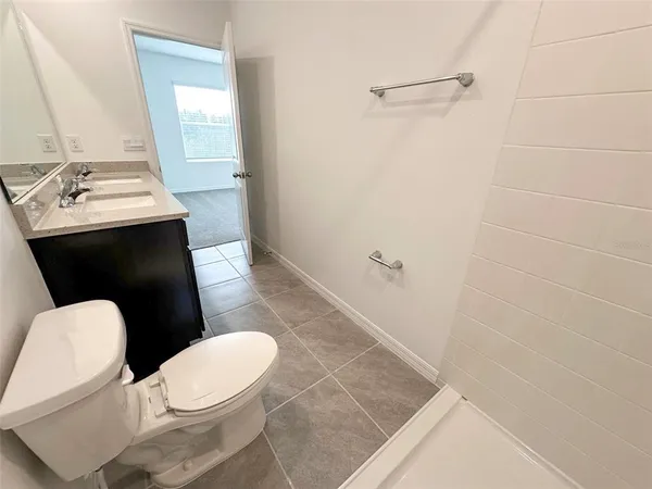 a bathroom with a bathtub