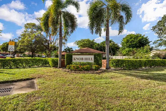 a view of a house with a yard and palm trees