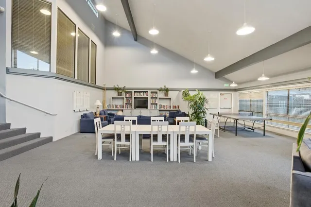 a view of a dining area with furniture