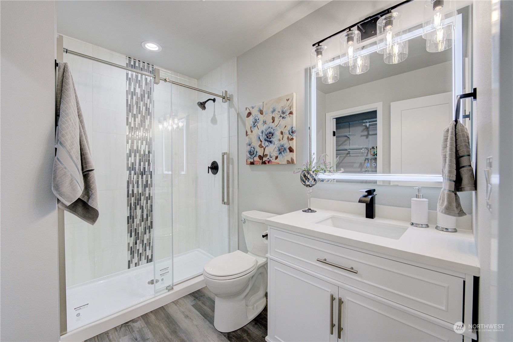 1861 Watkins Road Freeland, WA 98249 - Photo 9 of 39 a bathroom with a shower toilet sink and mirror