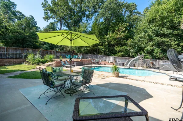 a view of a swimming pool with a patio