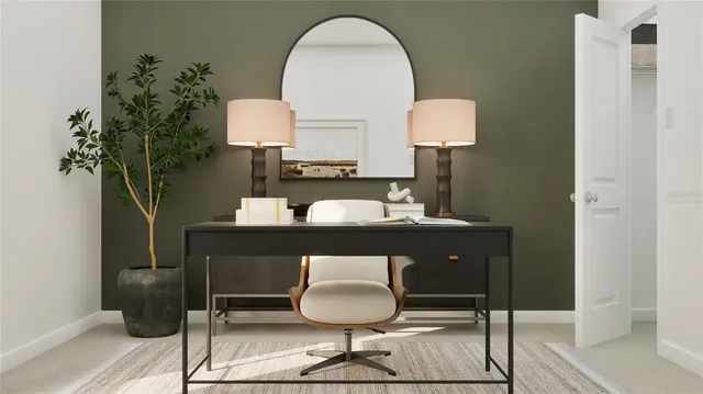 a room with a potted plant table and chairs