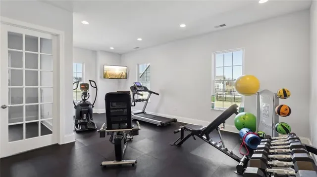 a view of a room with gym equipment