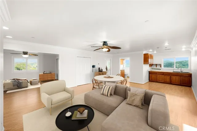 a view of a big room with large windows