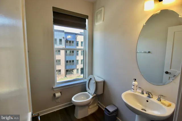 a view of a building from a door