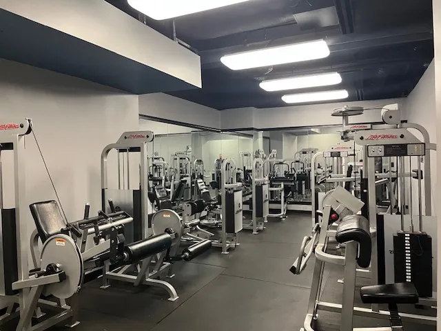 a view of a building with sitting area