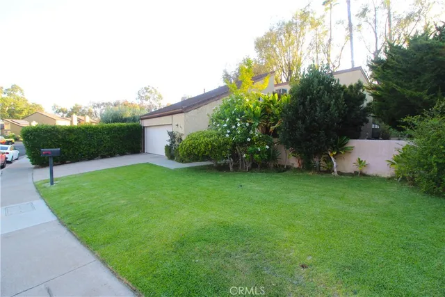 a view of a backyard with a garden and plants