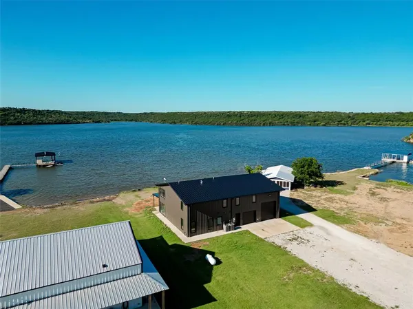 a view of a lake with a terrace