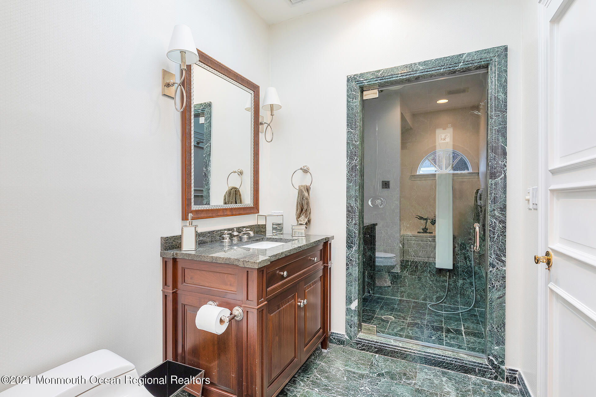 16 A Buttonwood Lane Rumson, NJ 07760 - Photo 31 of 80 a bathroom with a granite countertop sink a toilet and a mirror