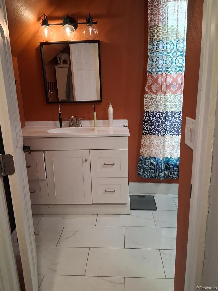 451 Acoma Street Denver, CO 80204 - Photo 17 of 19 a bathroom with a sink vanity and mirror