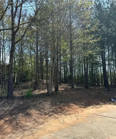 an aerial view of residential houses with outdoor space and trees