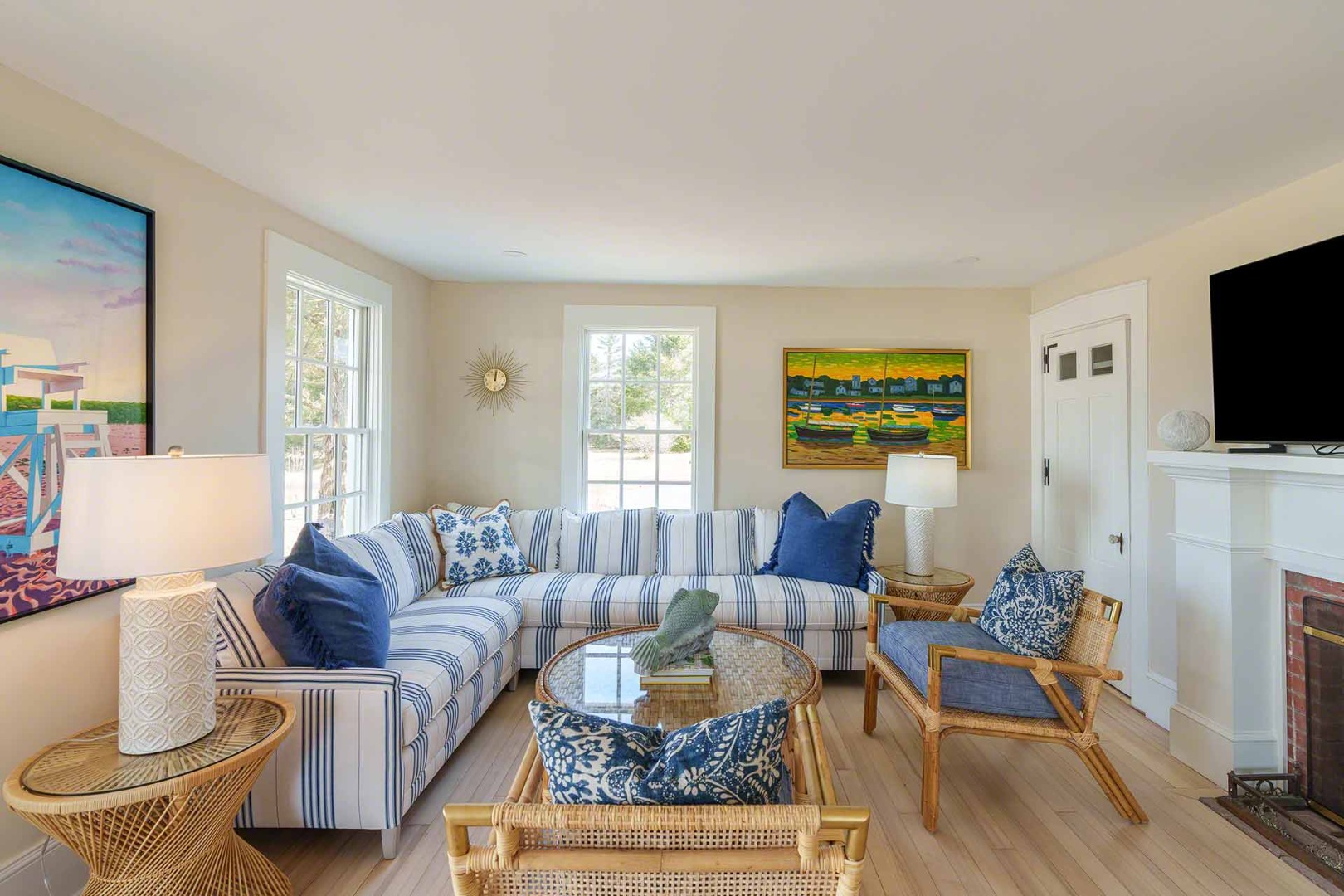 30 Mill Hill Road Edgartown, MA 02539 - Photo 6 of 35 a living room with furniture a flat screen tv and a window