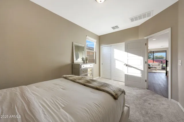 an aerial view of a house with a garden