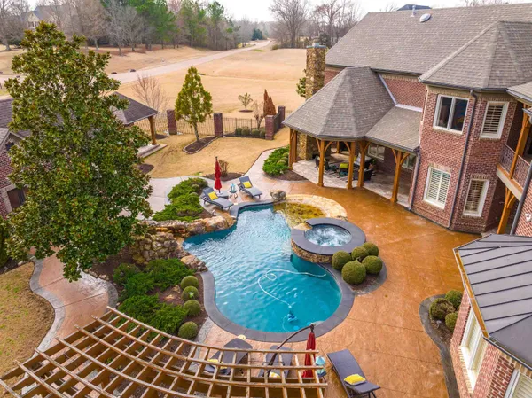 an aerial view of a house having outdoor space