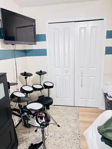 a dining room with furniture