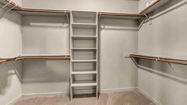 a view of walk in closet with empty racks