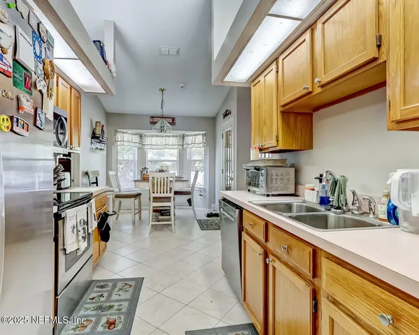 a kitchen with counter top space