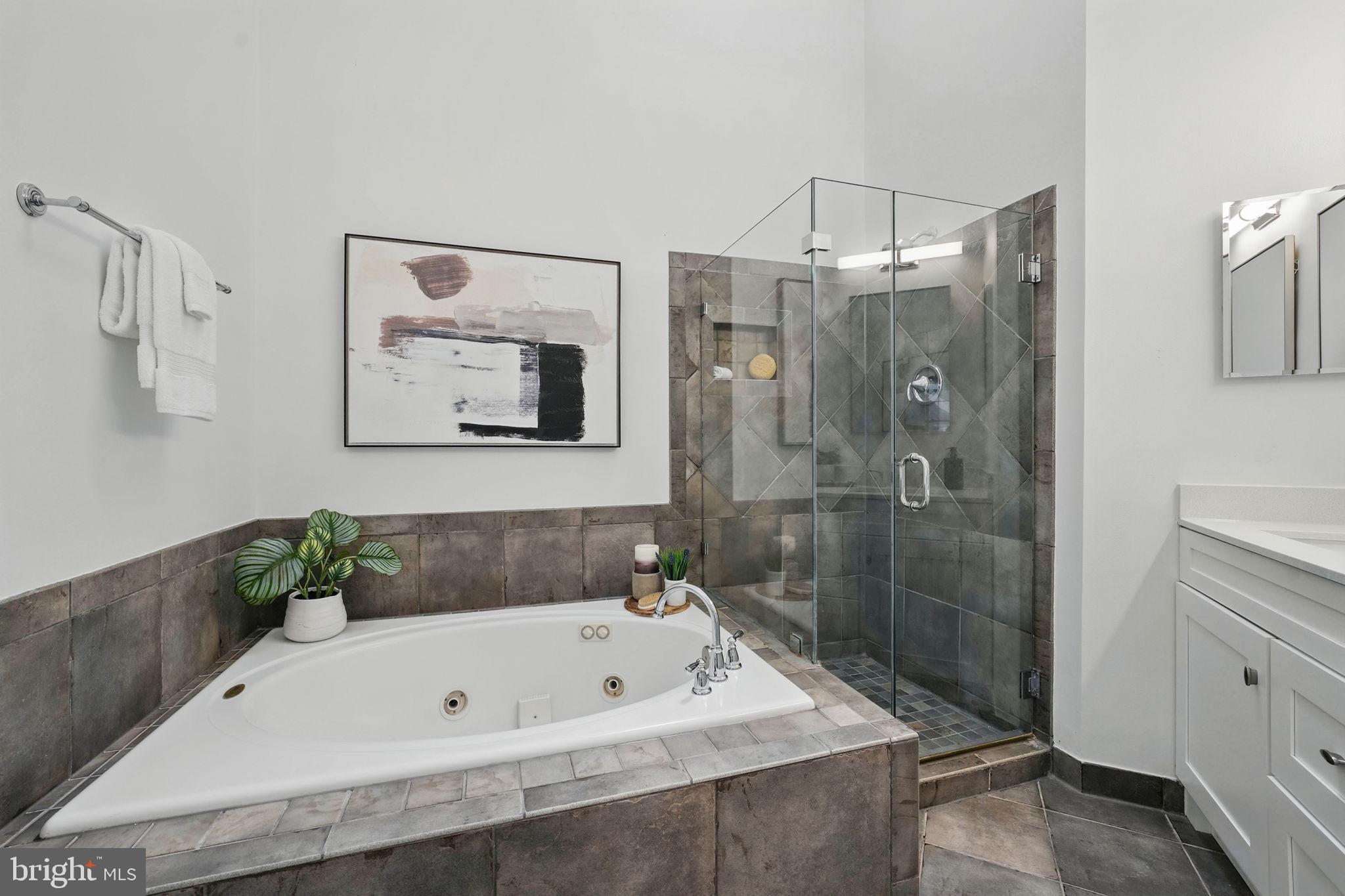 1393 Heritage Oak Way Reston, VA 20194 - Photo 29 of 80 a bathroom with a tub a sink and glass door