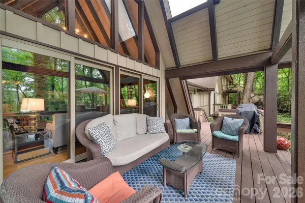 a view of a patio on the deck