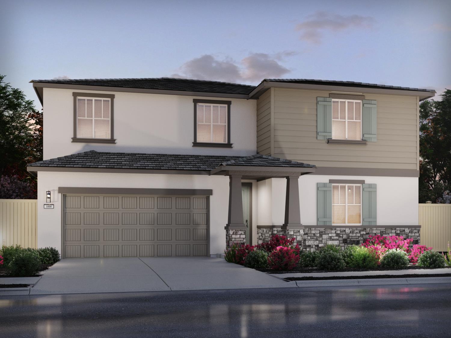 a front view of house and flowers