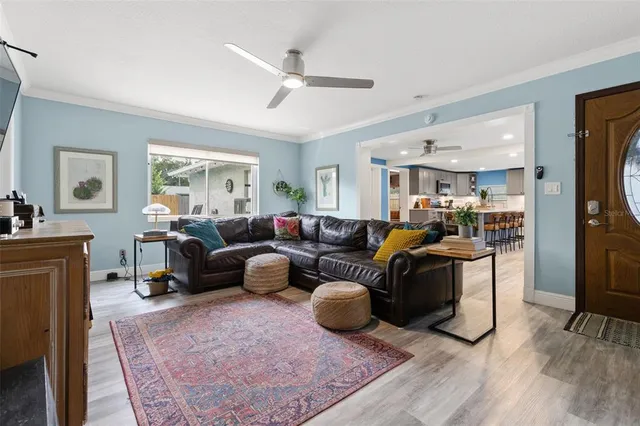 a living room with furniture rug and window