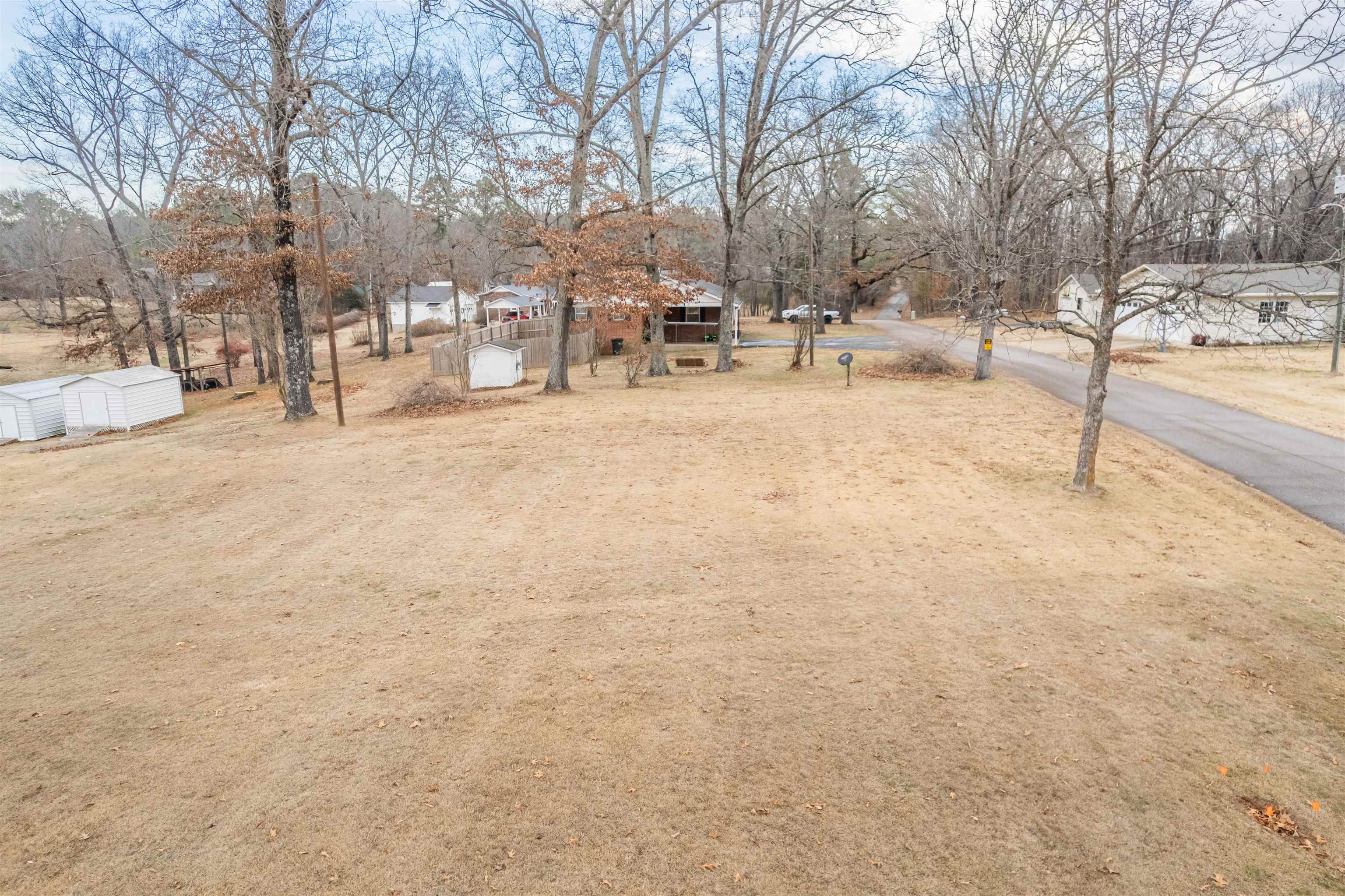 View of yard with a storage unit