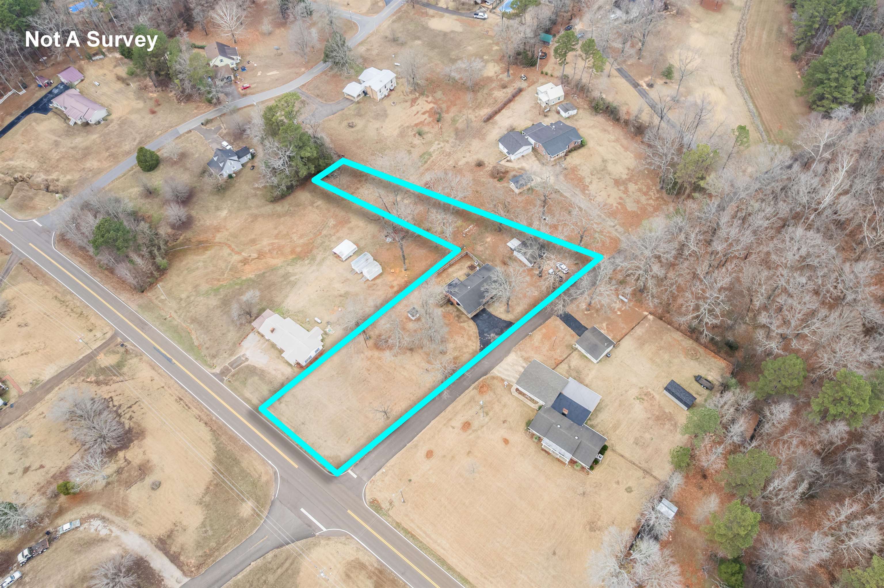 715 Burns Road Ramer, TN 38367 - Photo 10 of 20 Aerial view of property and surrounding area featuring property boundaries highlighted