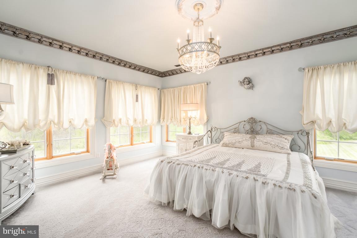 6779 Keller Lime Plant Road Frederick, MD 21703 - Photo 51 of 74 a spacious bedroom with a bed and a chandelier