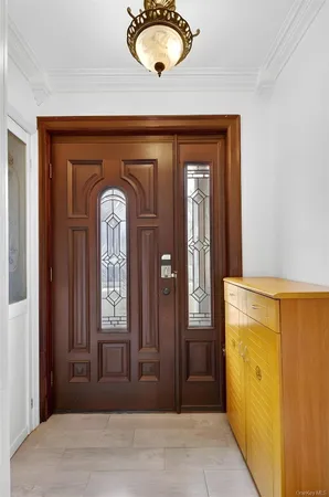 a view of a hallway with windows
