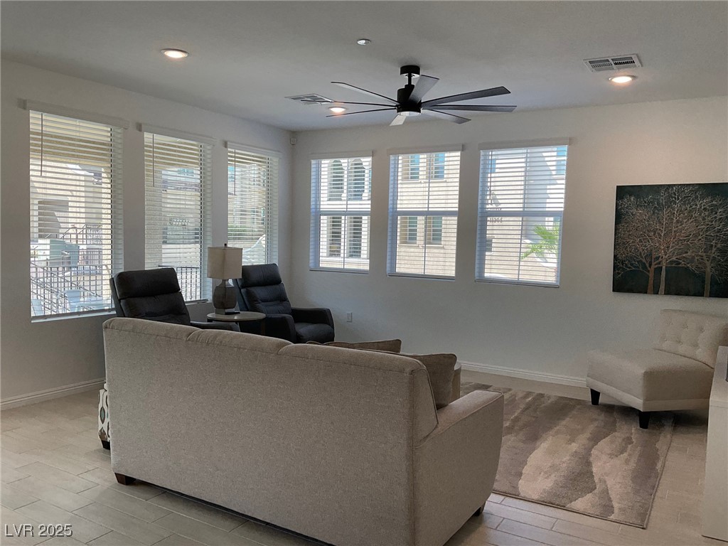 2555 Hampton Road, Unit 4209 Henderson, NV 89052 - Photo 24 of 67 Living area featuring light wood-style floors, recessed lighting, and ceiling fan