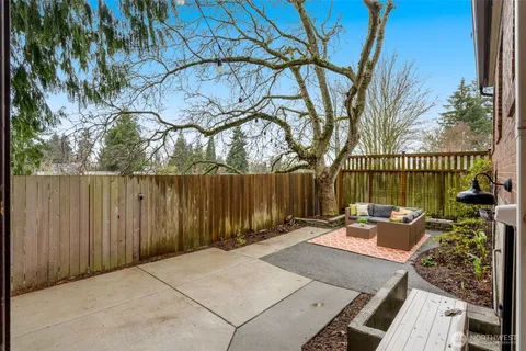 an outdoor space with furniture