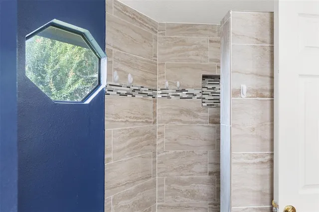 a bathroom with a window