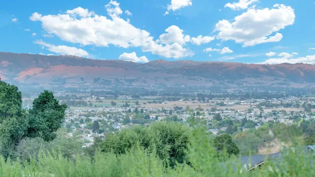 a view of a lake in middle of green field