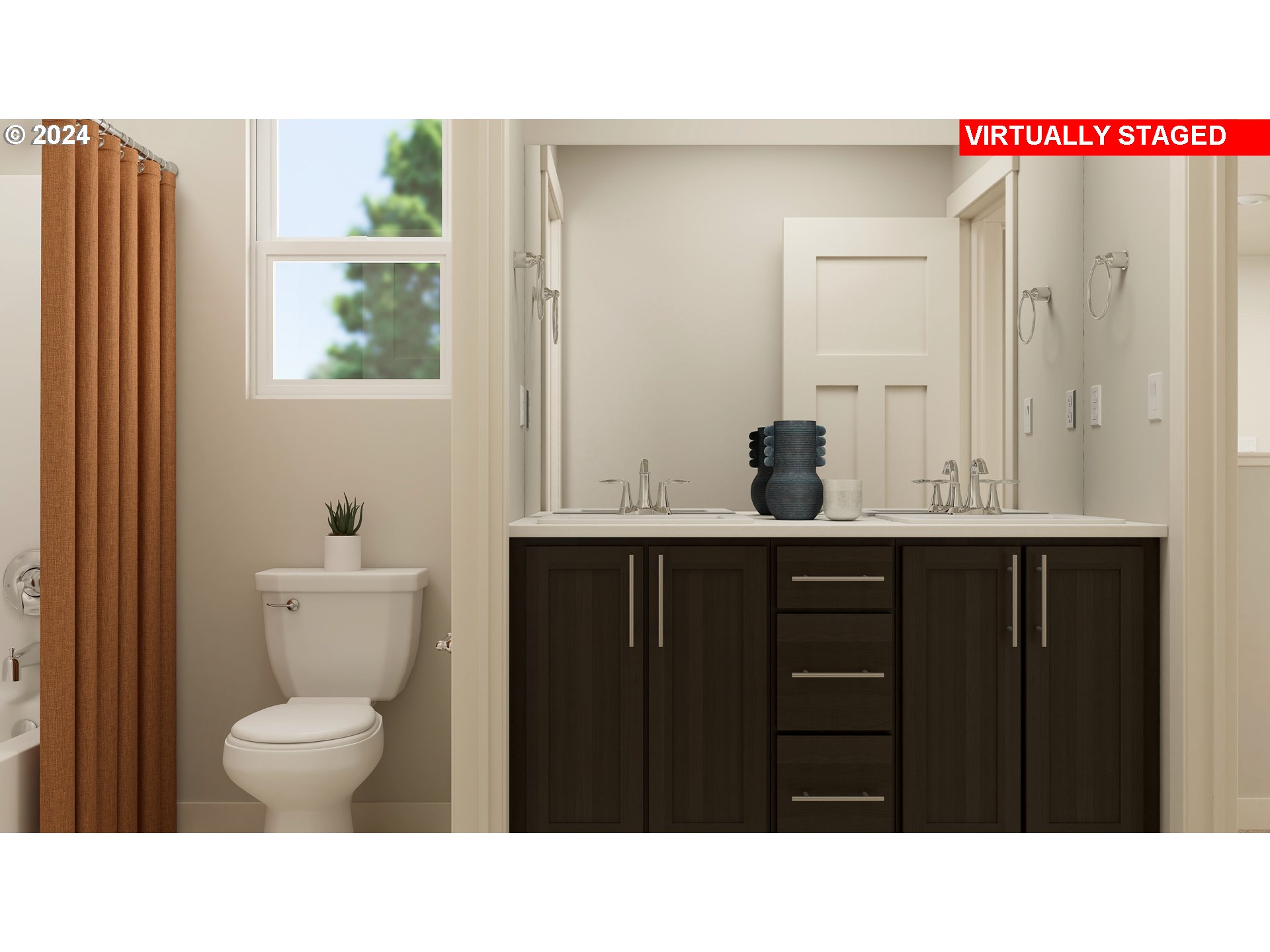 3608 Northeast 170th Street Vancouver, WA 98686 - Photo 7 of 26 a bathroom with a black countertop sink toilet and mirror