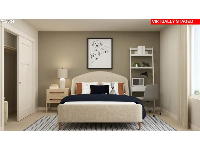 a bed room with a bed and a night stand