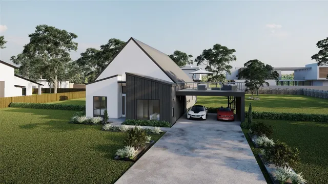 a backyard of a house with lots of green space and plants