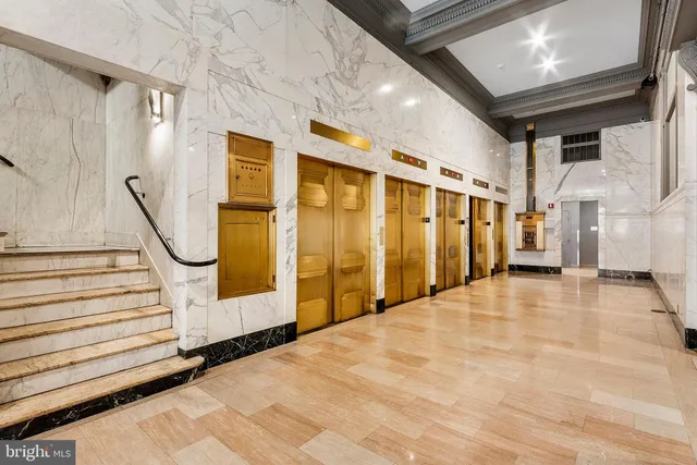 a view of a lobby with furniture