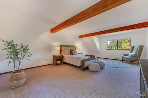 a bedroom with furniture and a potted plant