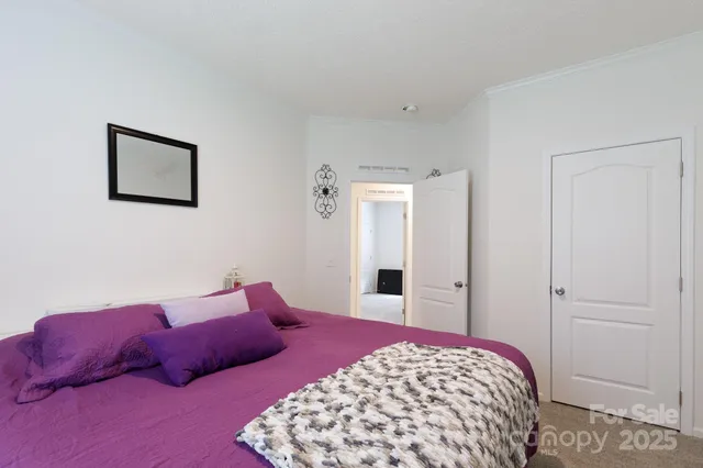 a bedroom with a bed and a closet