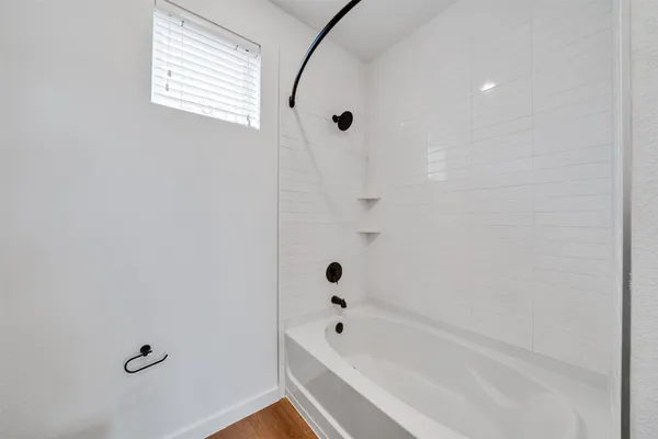 a bathroom with a bathtub