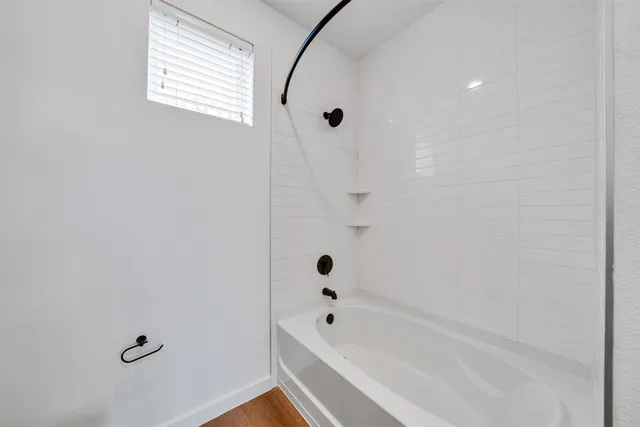 a bathroom with a bathtub