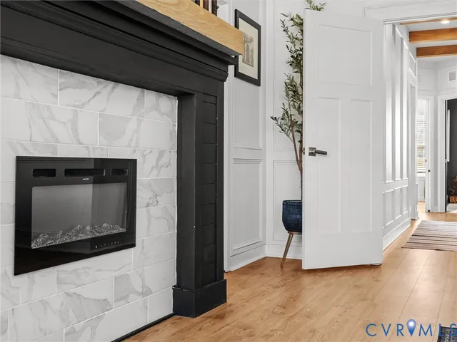 a bathroom with double sink and a mirror