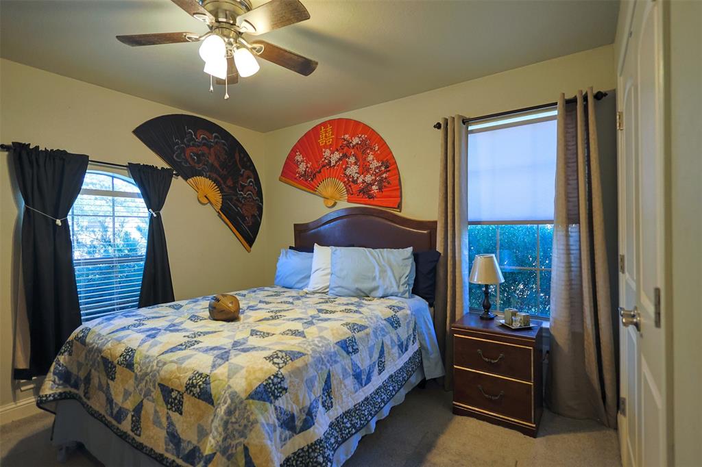 111 Deerfield Road Paradise, TX 76073 - Photo 20 of 39 Bedroom featuring carpet flooring, multiple windows, and ceiling fan