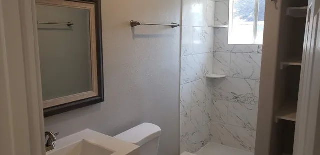 a bathroom with a bathtub
